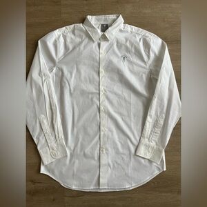 Tesla Long Sleeve Button Down Shirt White SZ L Car Motors Employee Logo